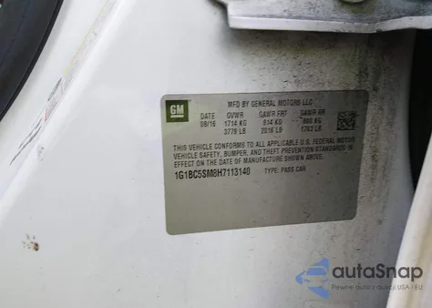 2017 Chevrolet Cruze Ls Auto из США, поврежденный, VIN 1G1BC5SM8H7113140